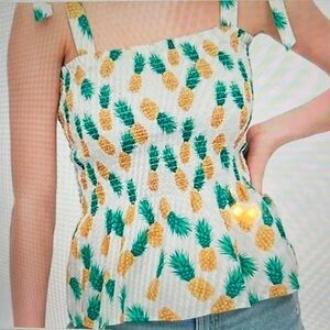 NWT J. Crew Pineapple Smocked Tie Strap Tank Top size XS